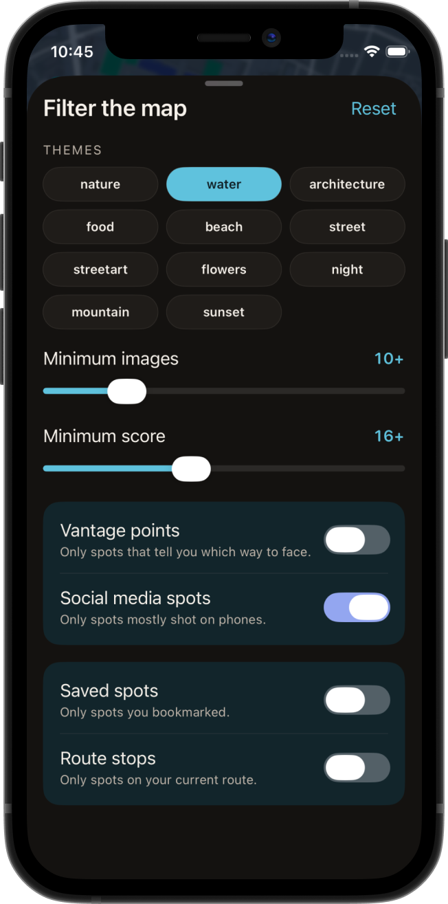 Filters for social media ready photo spots